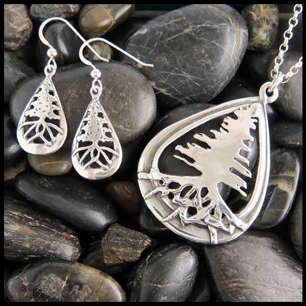 Rustic Celtic Pine Pendant and Earring Set