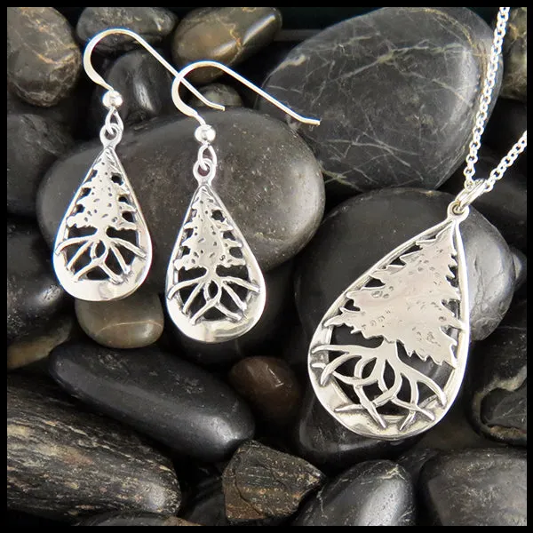 Rustic Celtic Pine Pendant and Earring Set