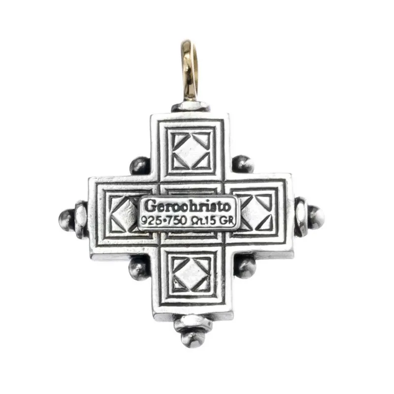 Rustic Center Stone Silver Greek Cross