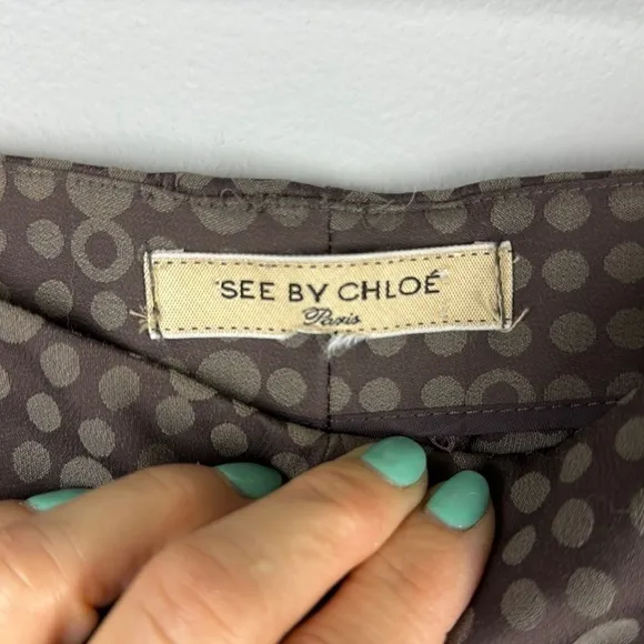 See By Chloe Printed Bermuda Dressy Short Neutral High Waist Size 6 Brunch EUC