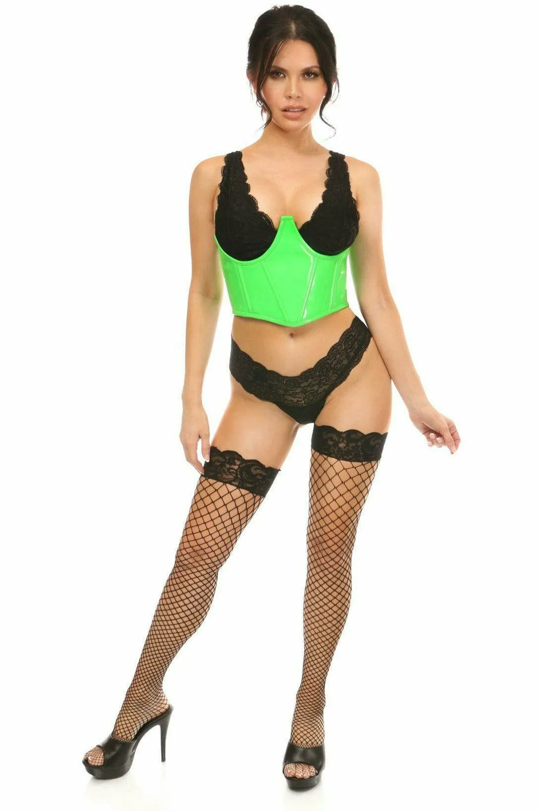 Sexy Neon Green Patent Open Cup Underwire Waist Cincher