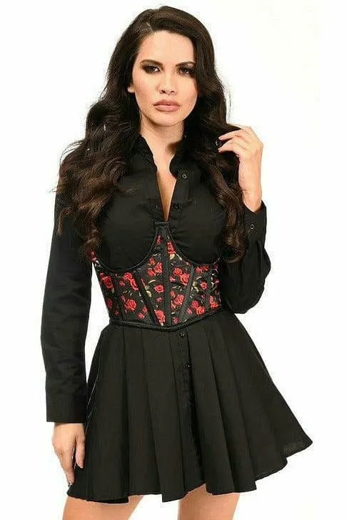 Sexy Red Roses Satin Open Cup Waist Cincher