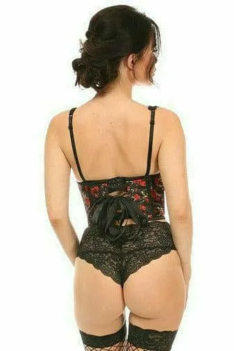 Sexy Red Roses Satin Open Cup Waist Cincher