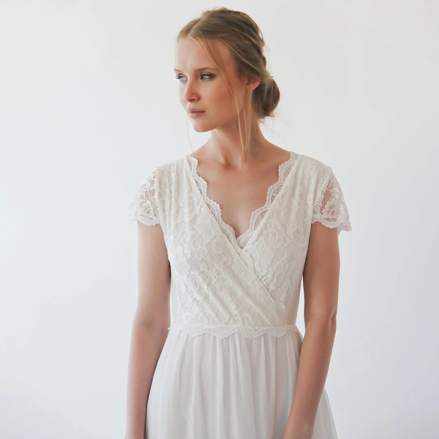Short cape sleeves dress  #1235