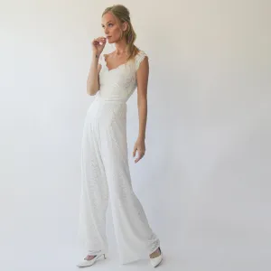 Short sleeves bridal Lace Jumpsuit #1300