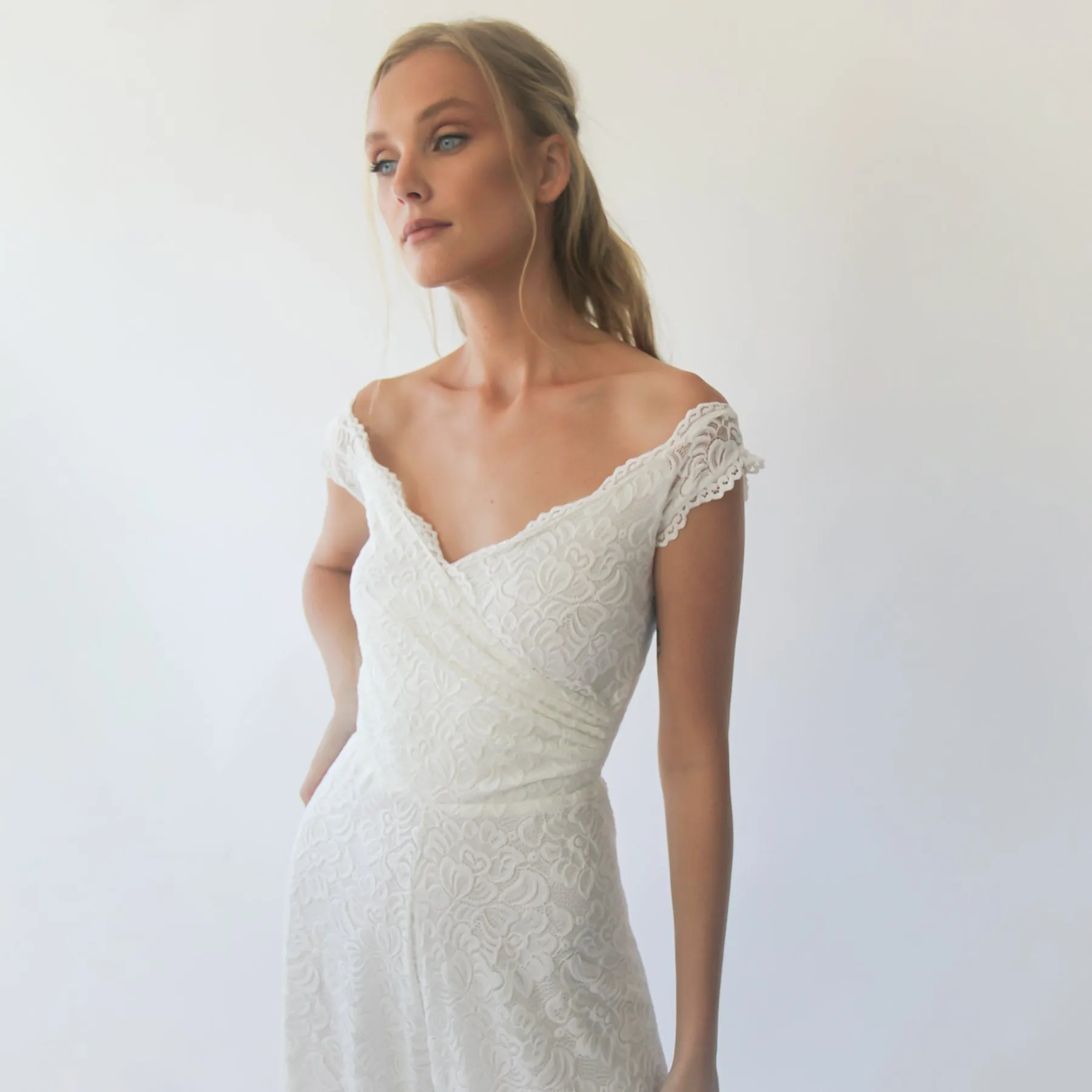 Short sleeves bridal Lace Jumpsuit #1300