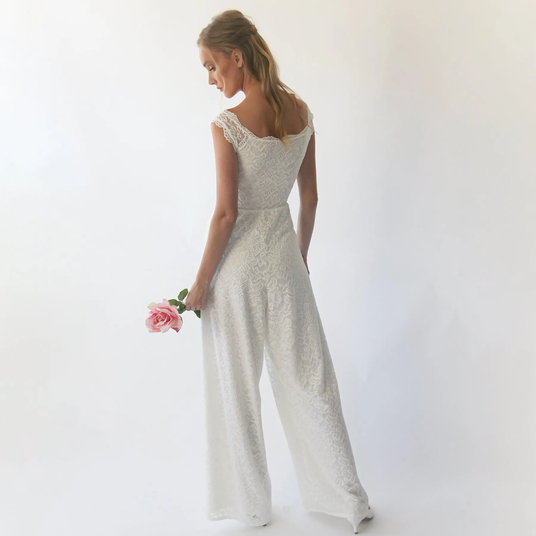 Short sleeves bridal Lace Jumpsuit #1300