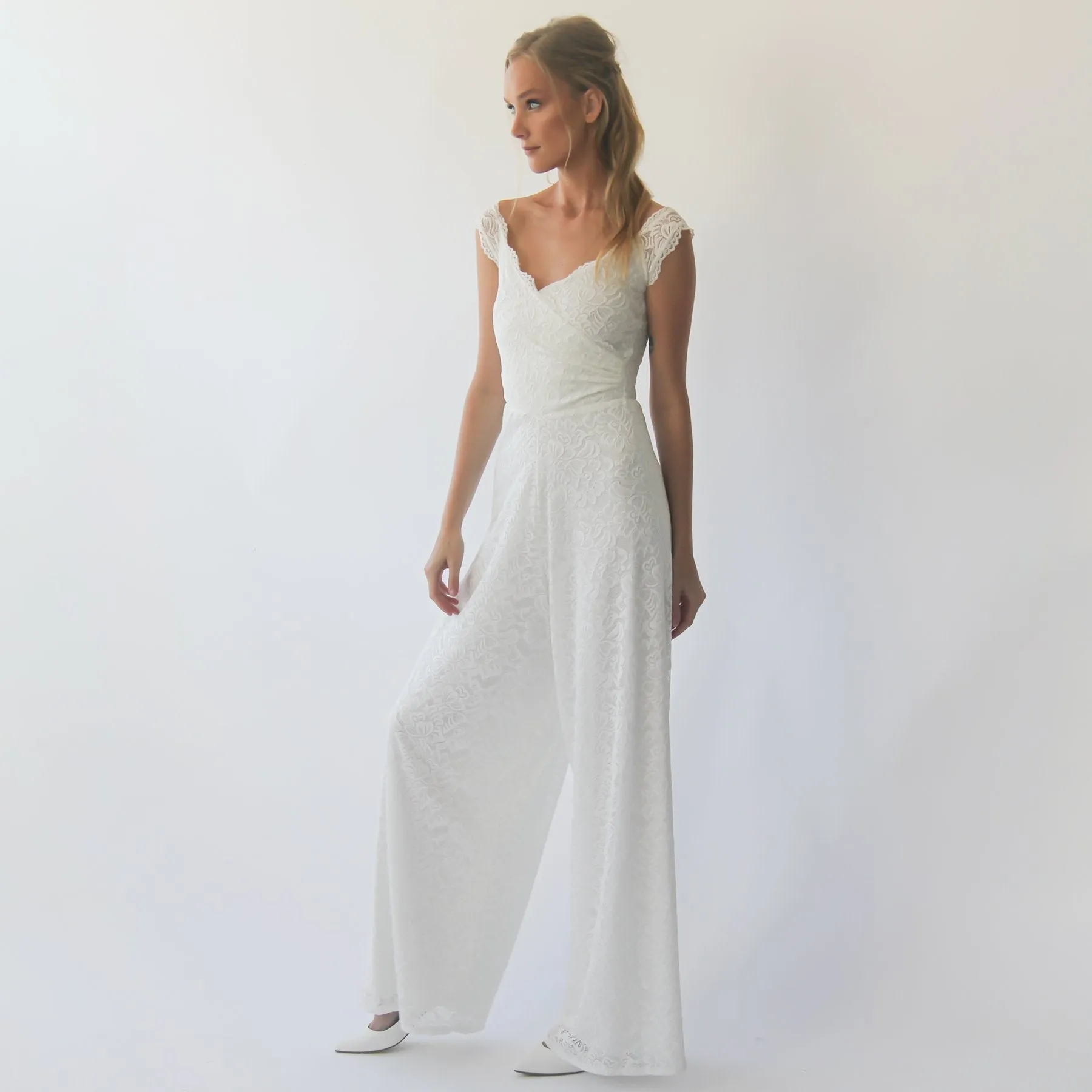 Short sleeves bridal Lace Jumpsuit #1300