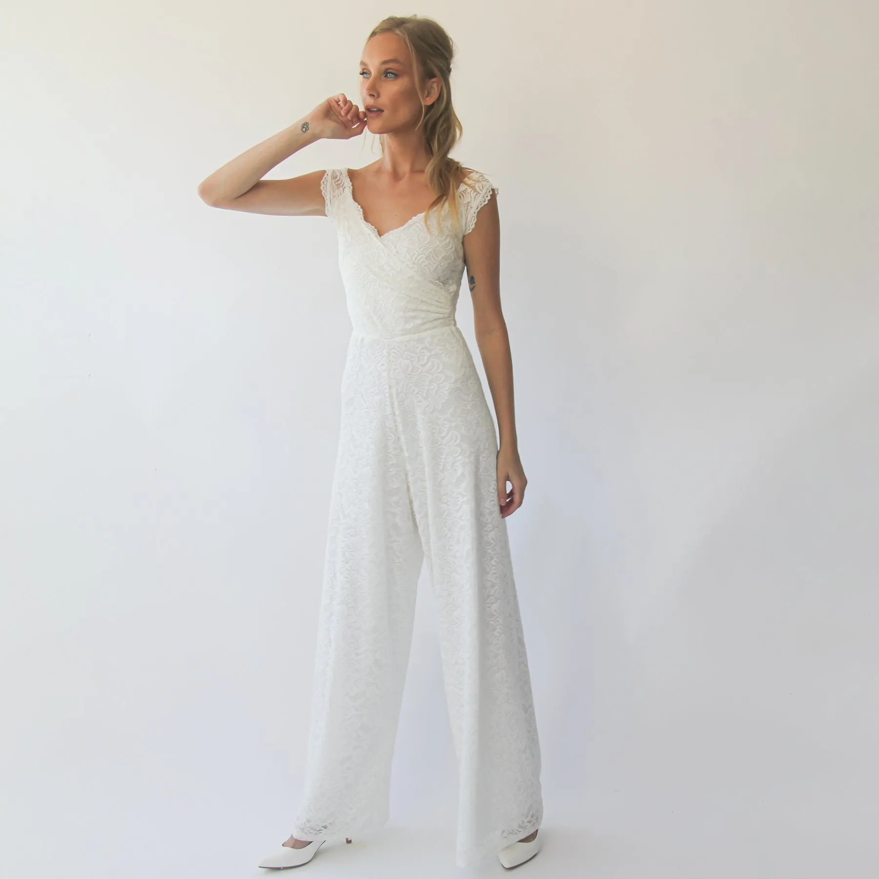 Short sleeves bridal Lace Jumpsuit #1300