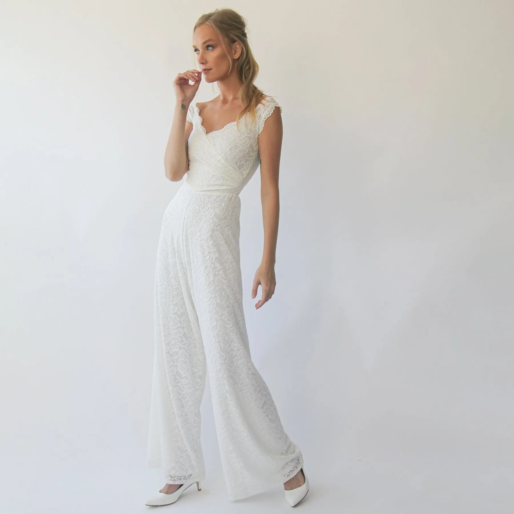 Short sleeves bridal Lace Jumpsuit #1300