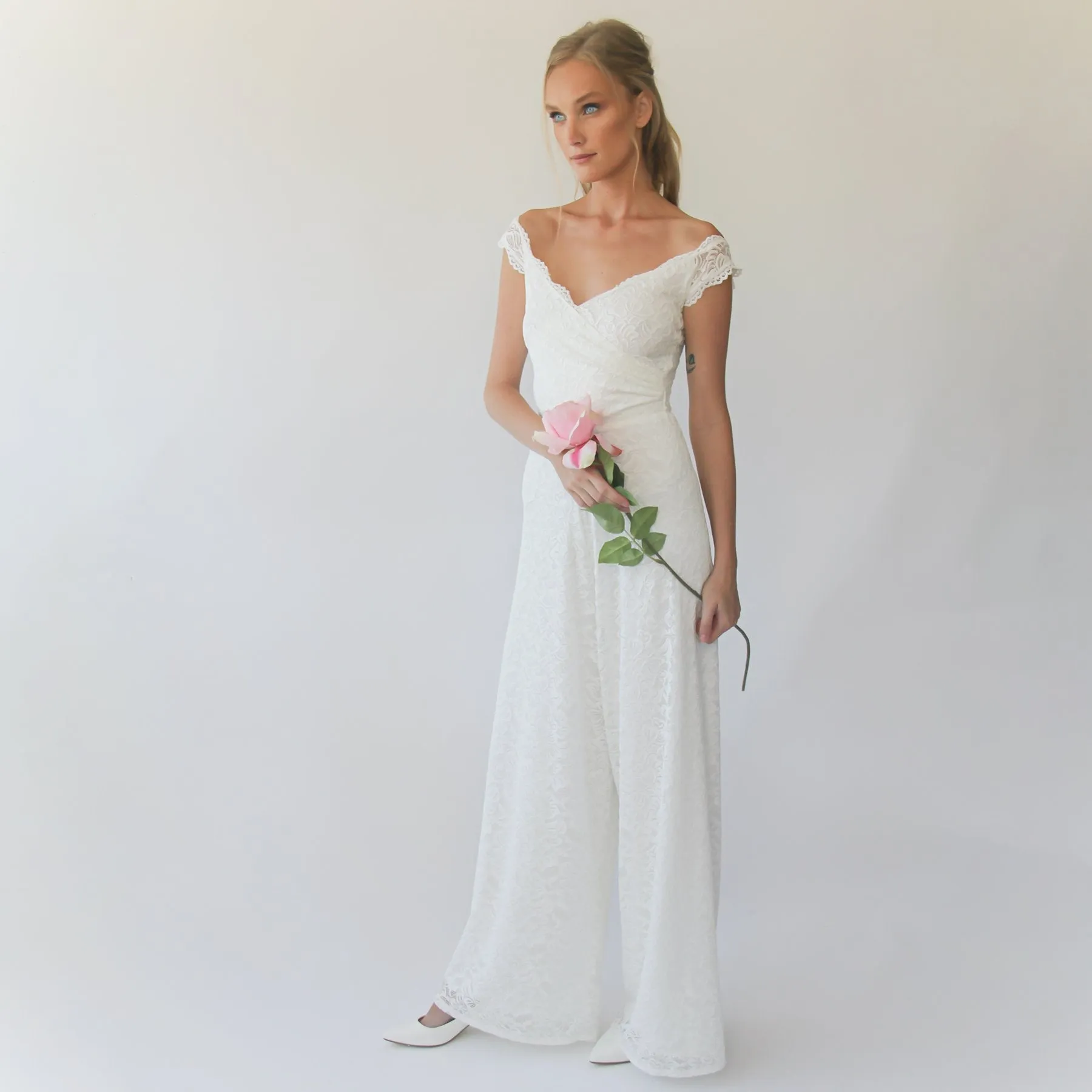 Short sleeves bridal Lace Jumpsuit #1300