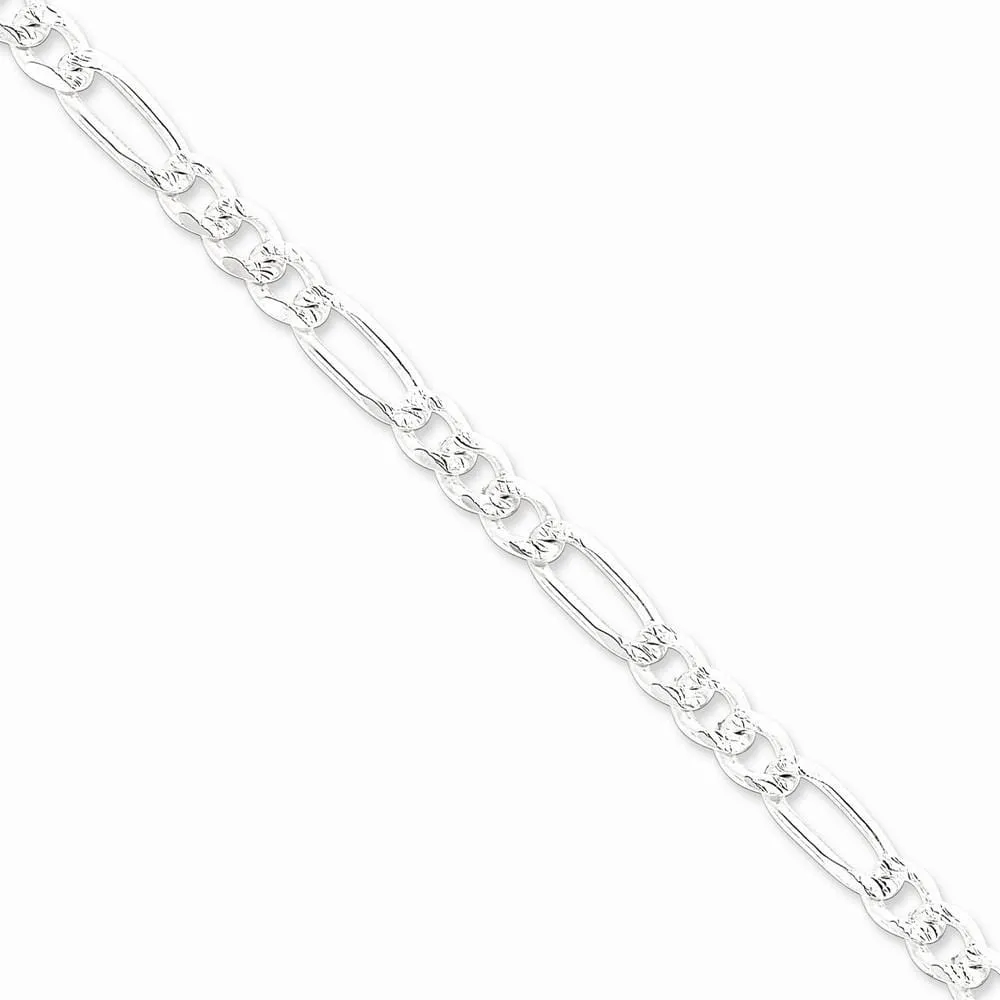 Silver 7.00-mm Solid Pave Flat Figaro Chain