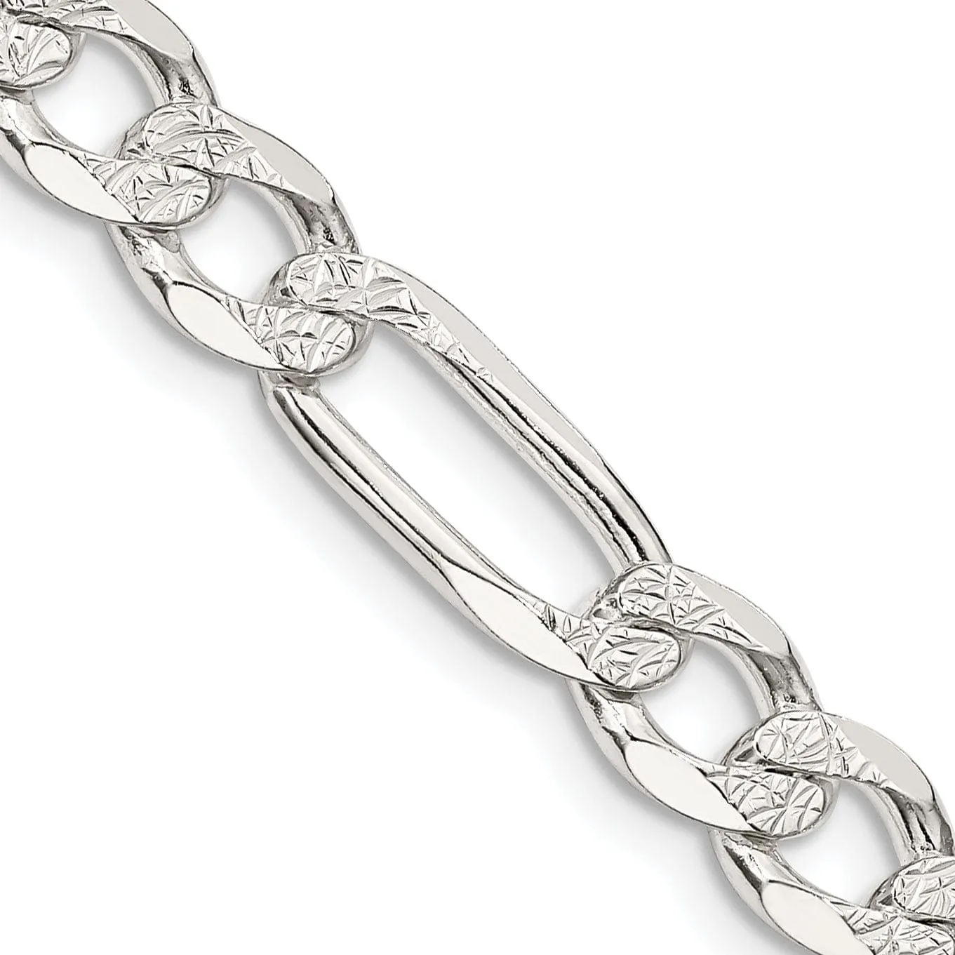 Silver 7.00-mm Solid Pave Flat Figaro Chain