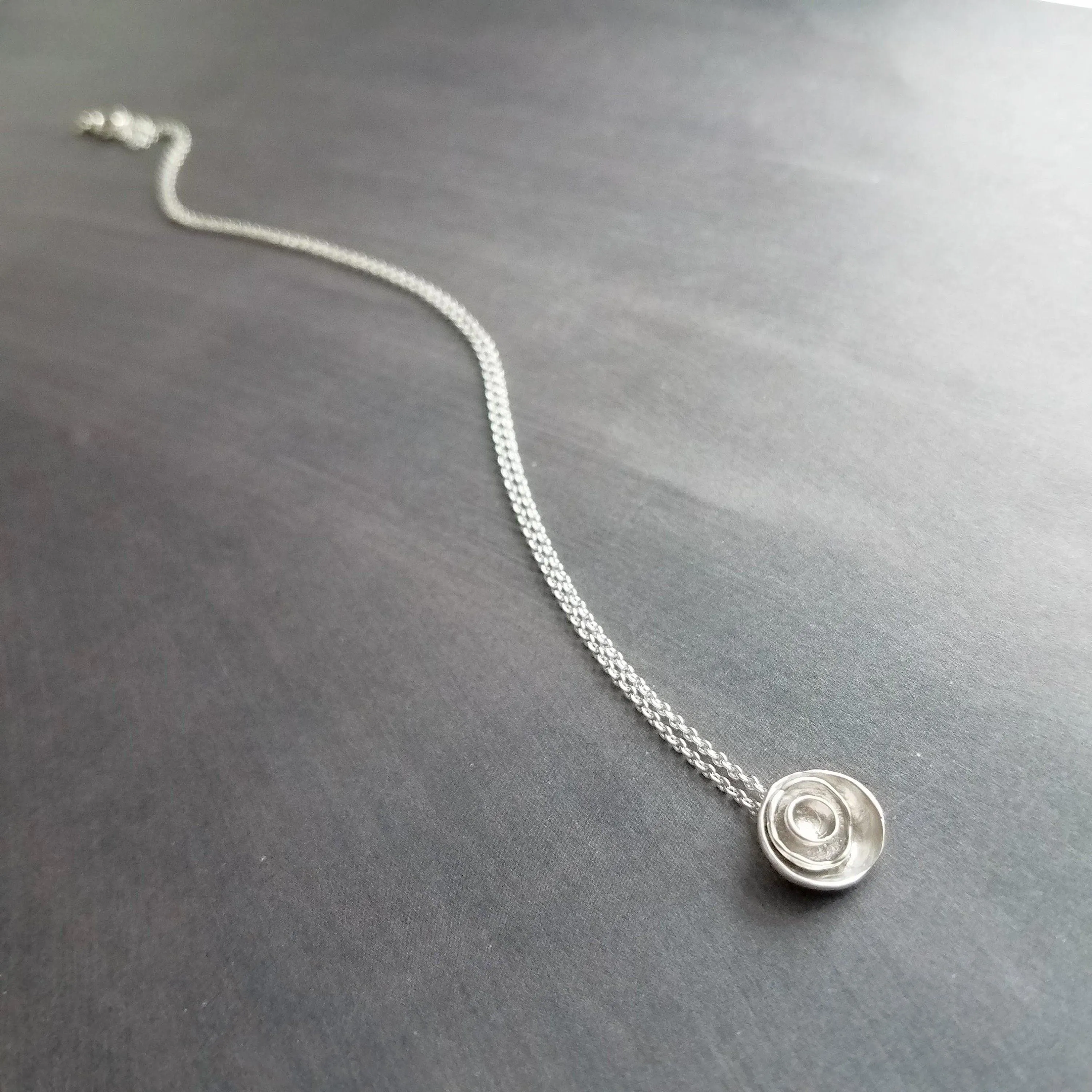Silver Layer Necklace, cupped necklace, silver disks necklace, silver circles necklace, nesting cups necklace, small round pendant, matte