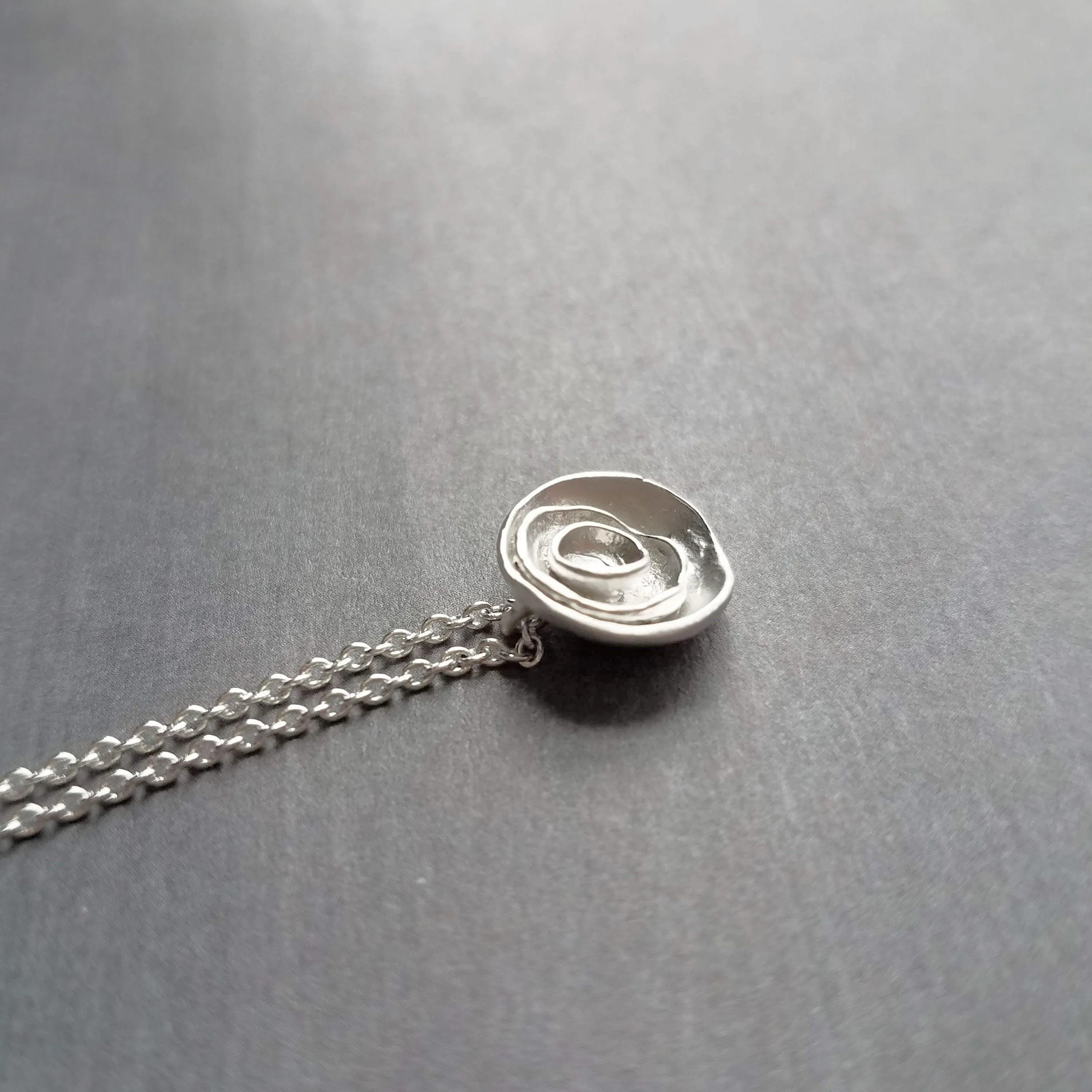 Silver Layer Necklace, cupped necklace, silver disks necklace, silver circles necklace, nesting cups necklace, small round pendant, matte