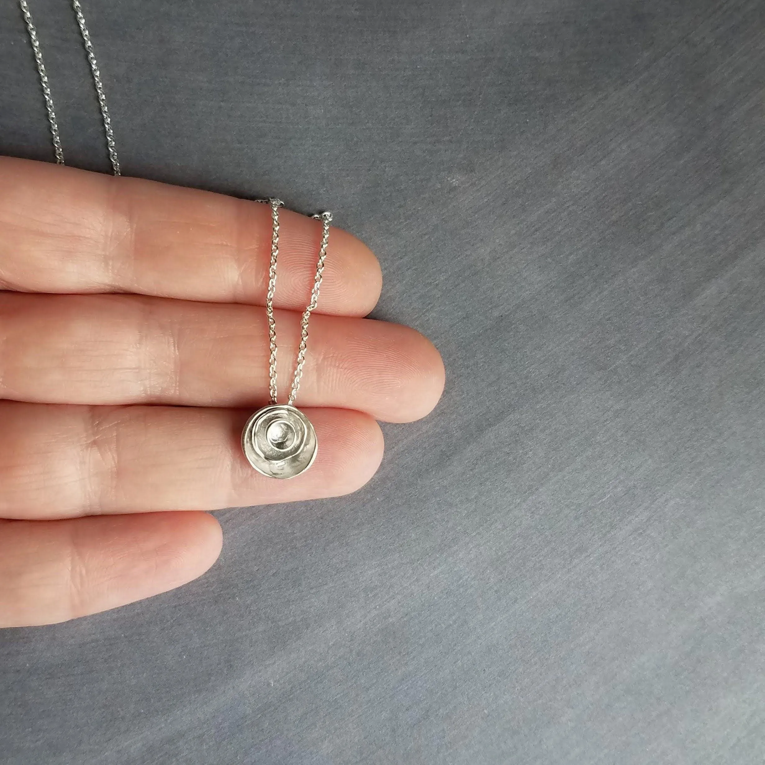 Silver Layer Necklace, cupped necklace, silver disks necklace, silver circles necklace, nesting cups necklace, small round pendant, matte
