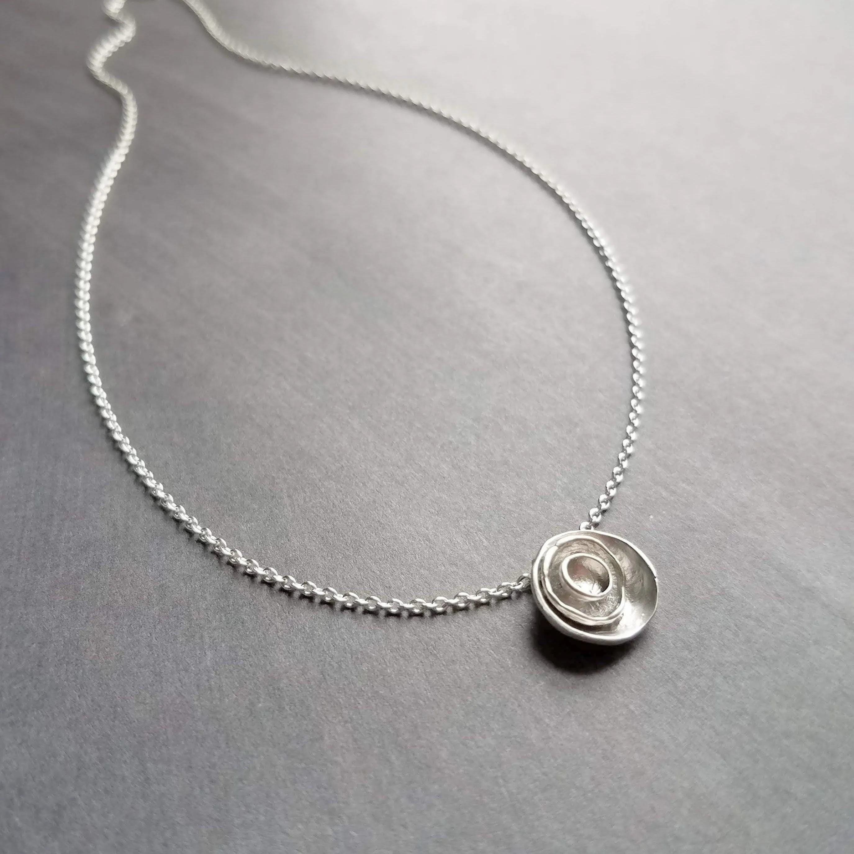 Silver Layer Necklace, cupped necklace, silver disks necklace, silver circles necklace, nesting cups necklace, small round pendant, matte