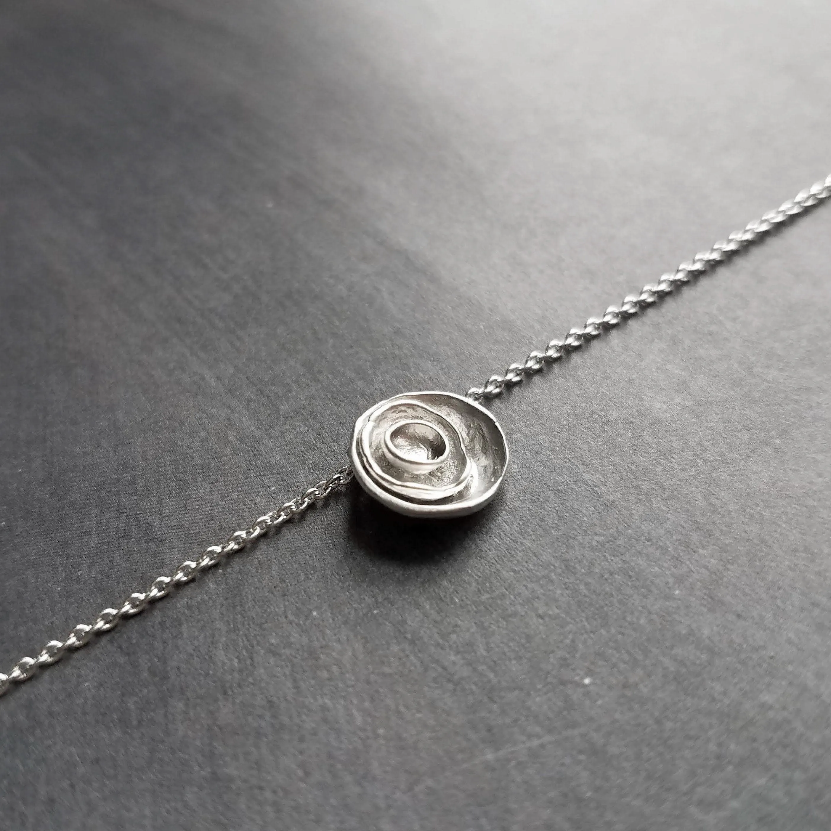 Silver Layer Necklace, cupped necklace, silver disks necklace, silver circles necklace, nesting cups necklace, small round pendant, matte