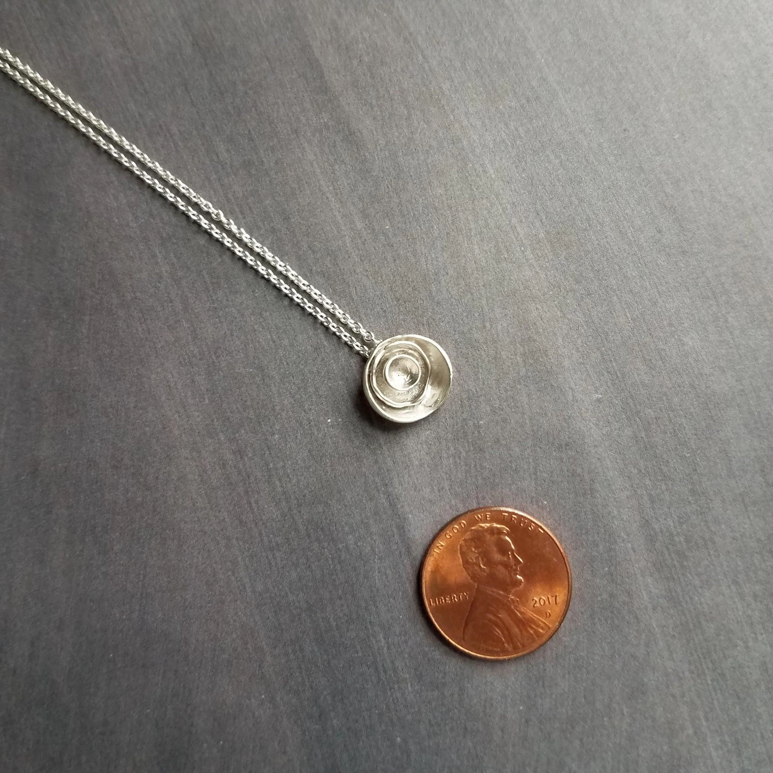 Silver Layer Necklace, cupped necklace, silver disks necklace, silver circles necklace, nesting cups necklace, small round pendant, matte