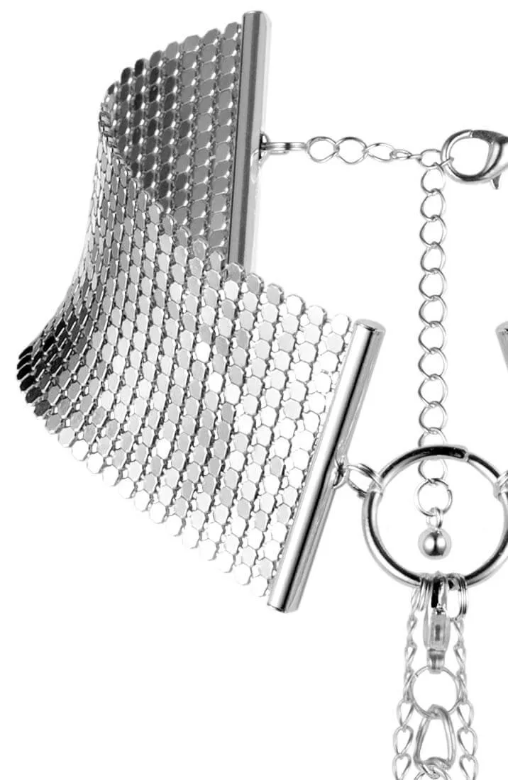 Silver metallic choker with body harness chain