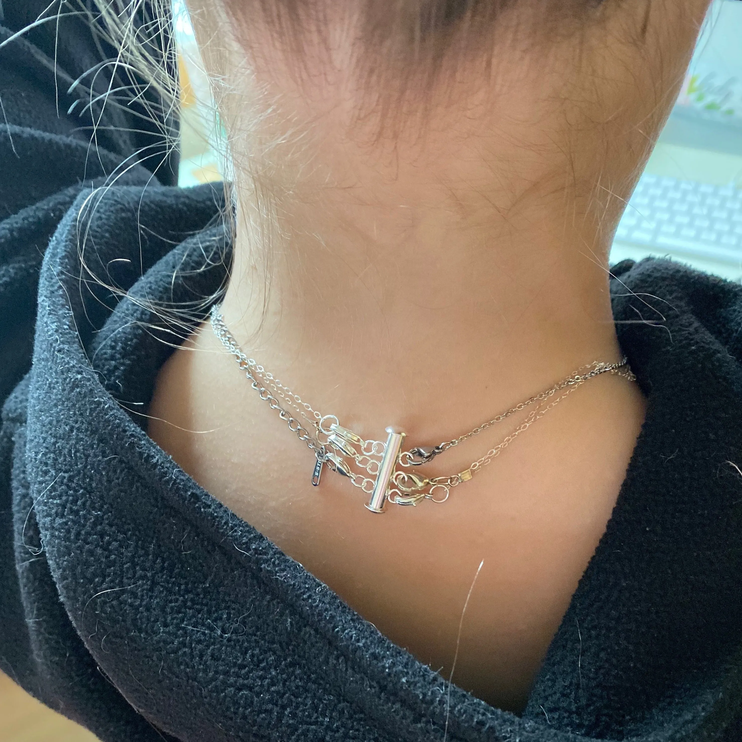 Silver Necklace Spacer Tube for Layering 3 Necklaces
