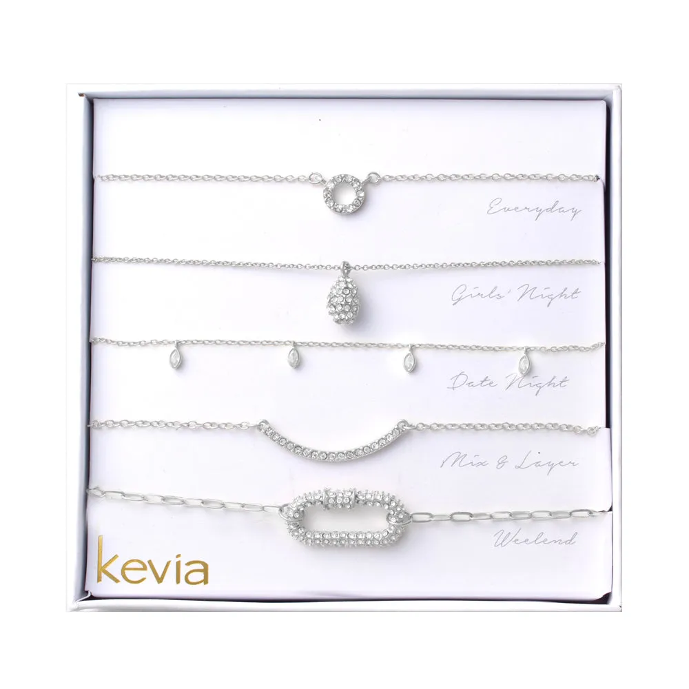Silver Pave Link Necklace Set