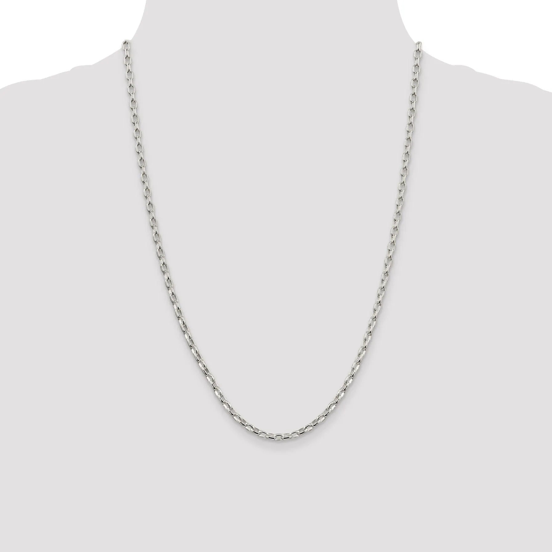 Silver Polish 3.20-mm Fancy Oval Rolo Necklace