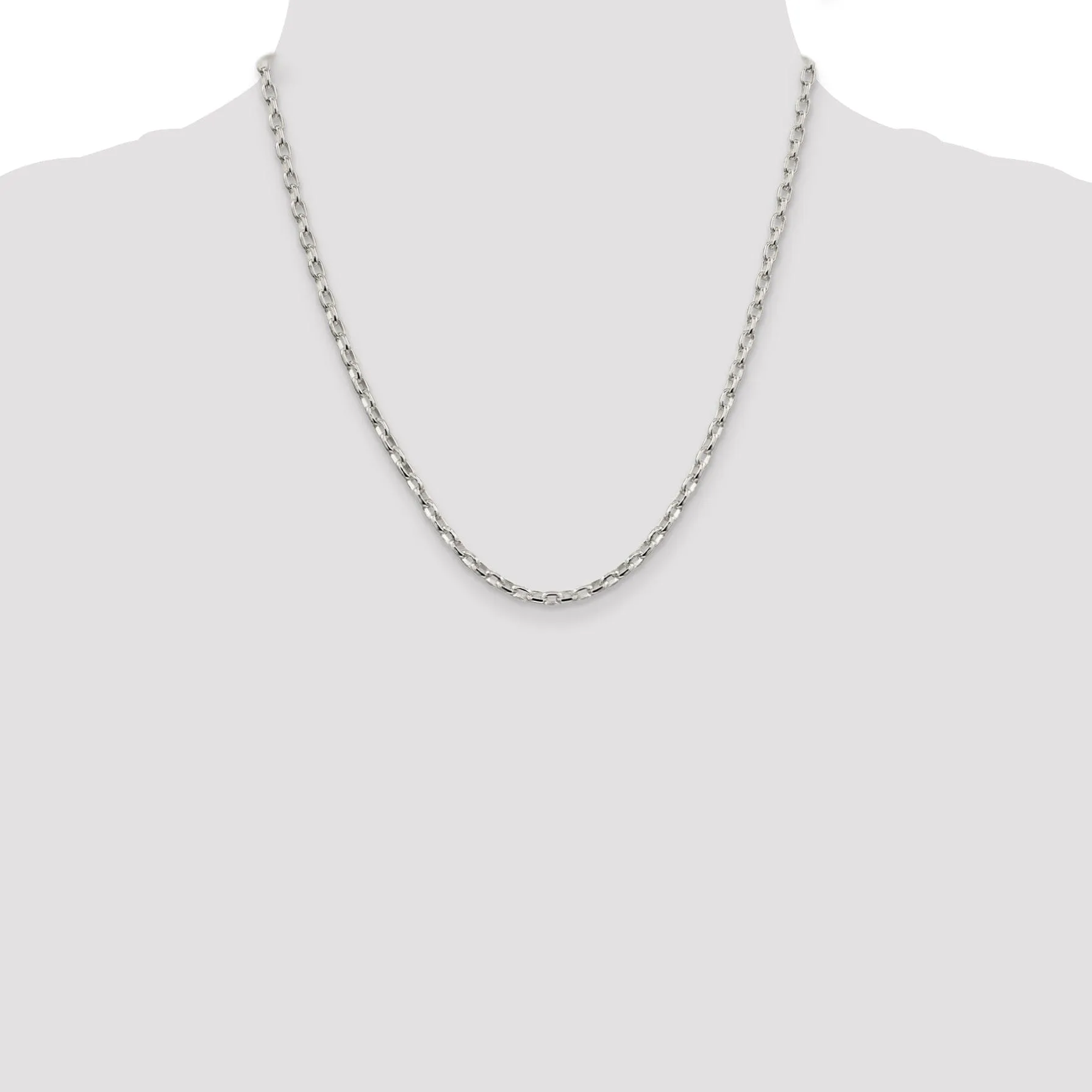 Silver Polish 3.20-mm Fancy Oval Rolo Necklace