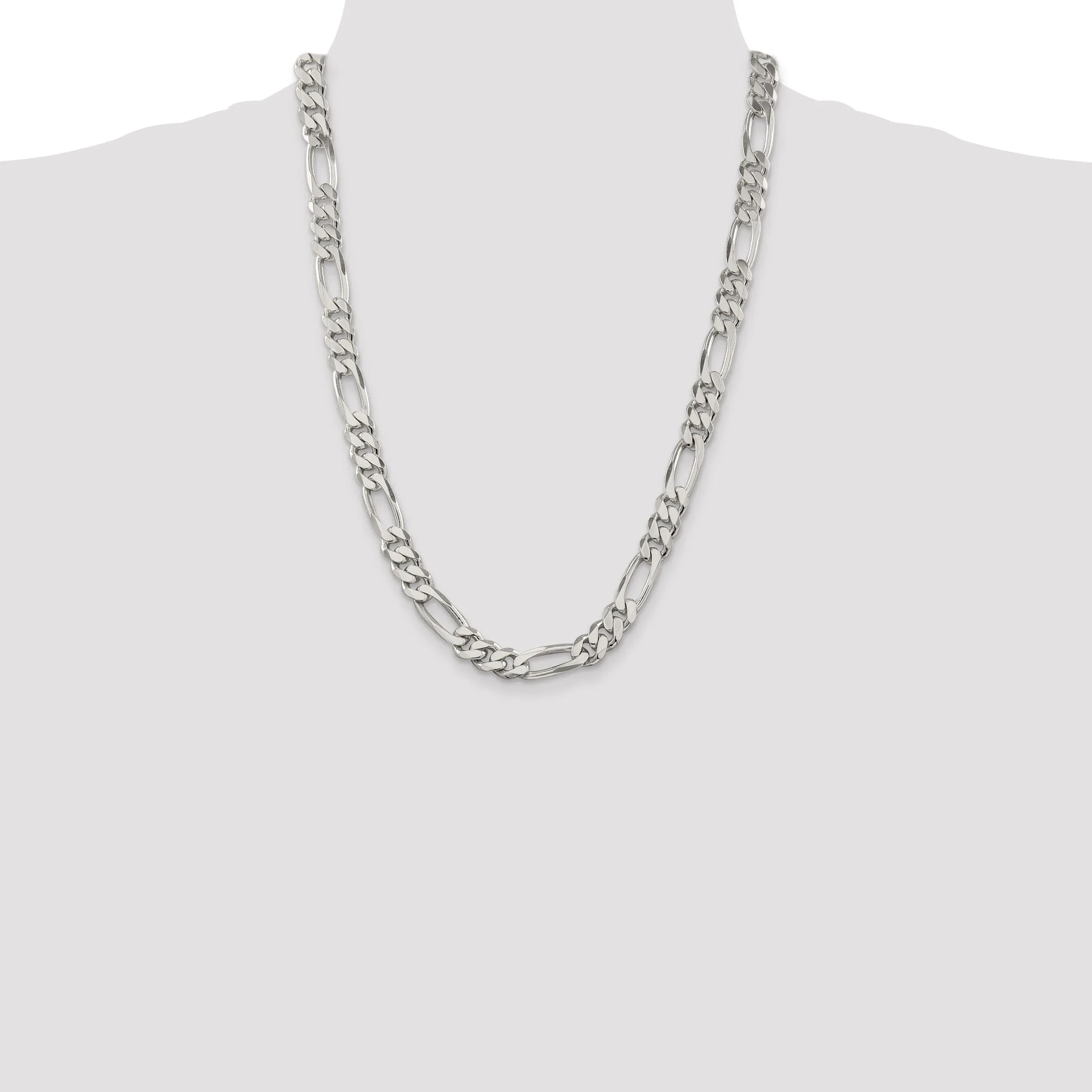 Silver Polished 9.00-mm Solid Figaro Chain