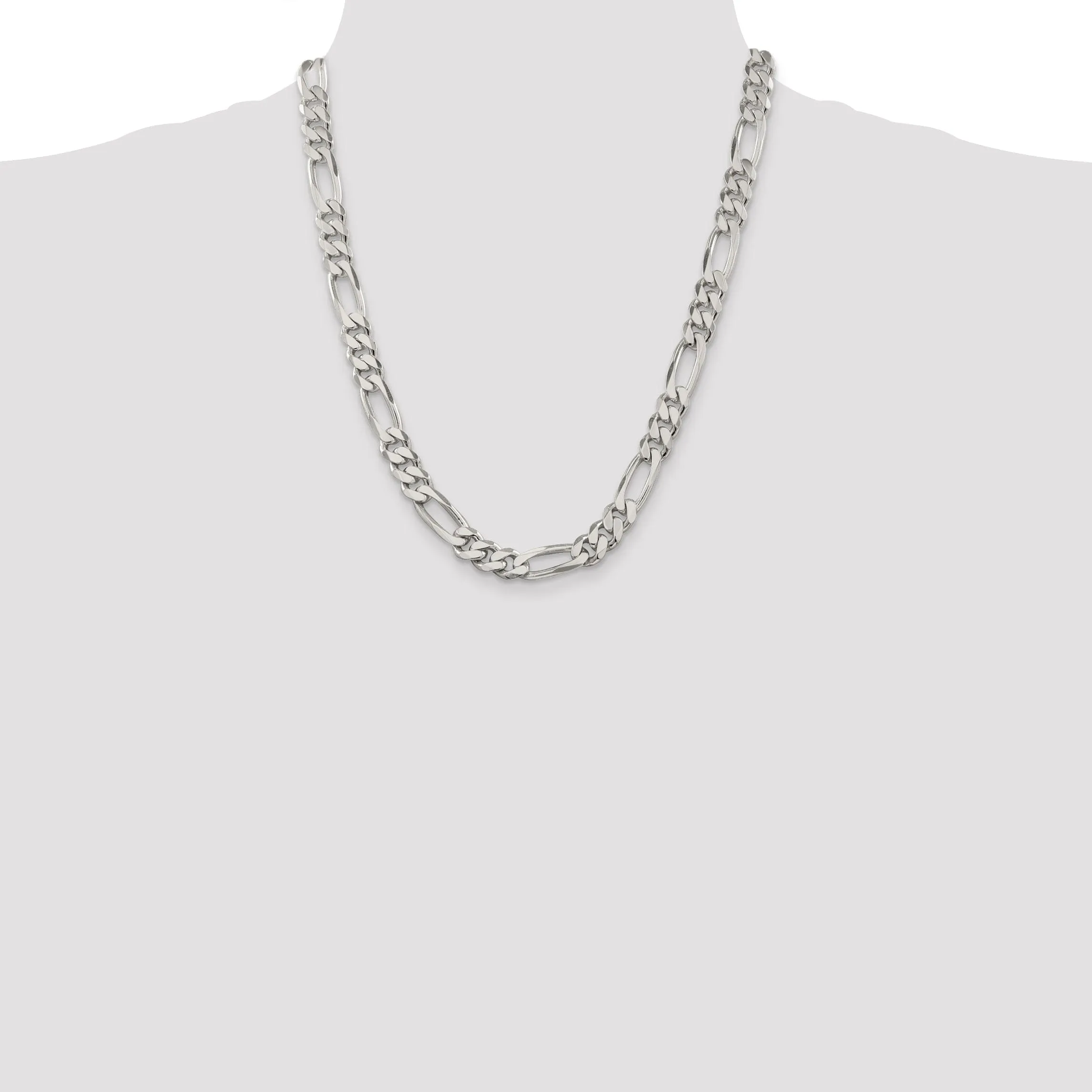 Silver Polished 9.00-mm Solid Figaro Chain