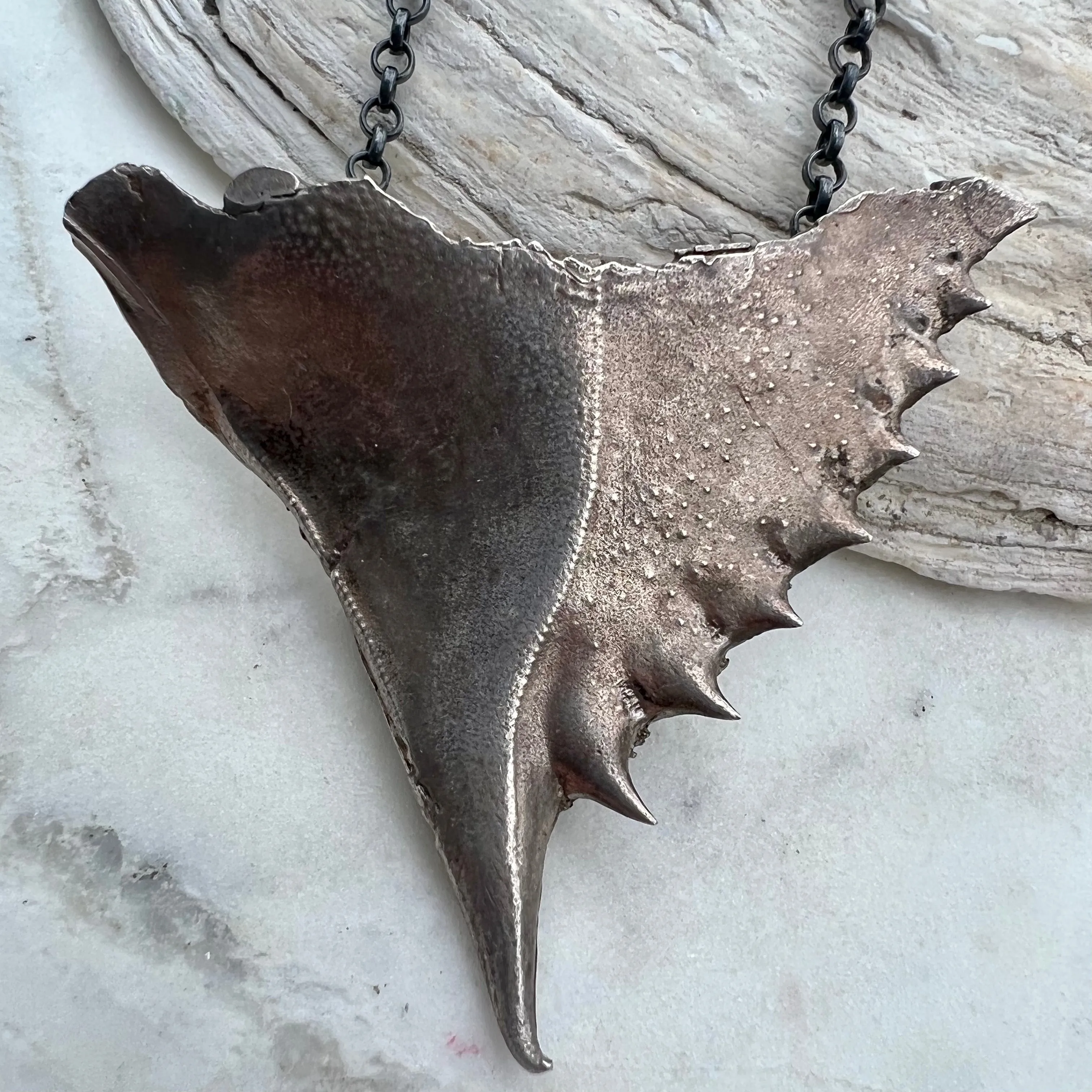 Silver TELSUN Fossil Crab Amulet