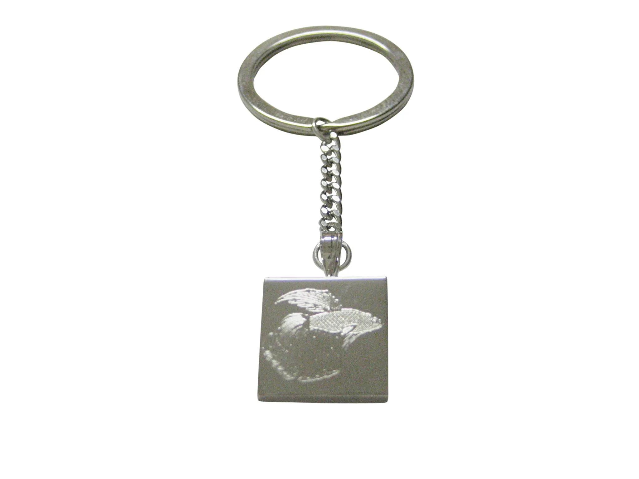Silver Toned Etched Betta Fish Keychain