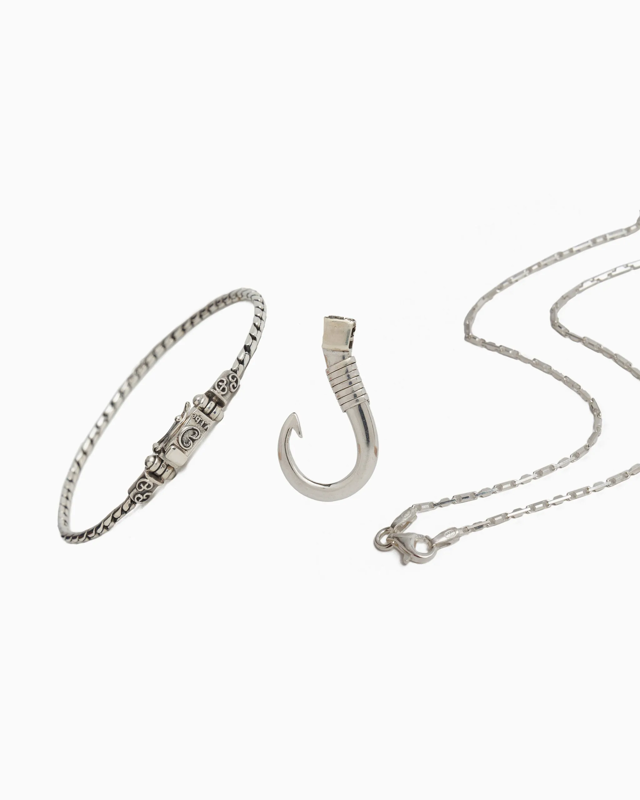 Simple Link Bracelet & Fish Hook Necklace Bundle