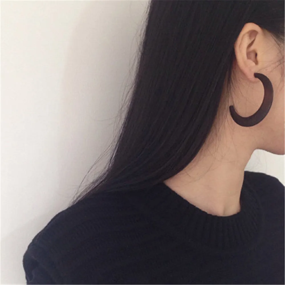 Simple Minimalist Korean Wood C Word Earrings