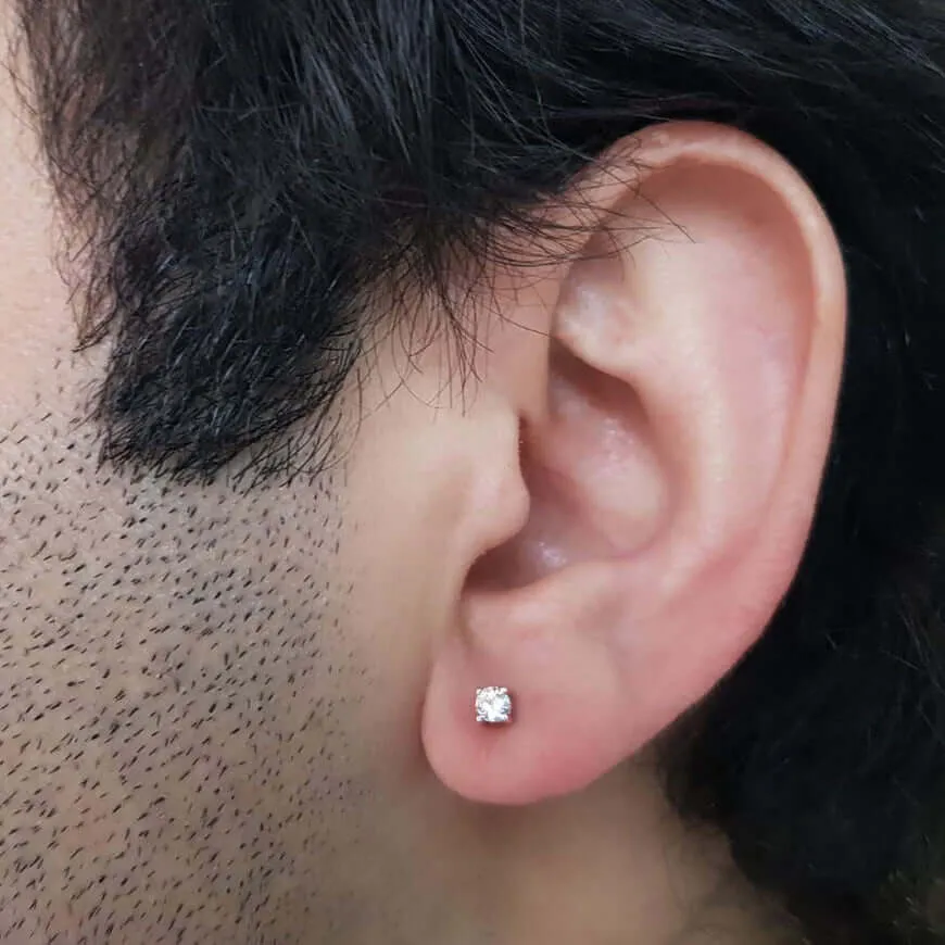 Simple Stud Earring for Men with 3.5mm Natural Round Diamond