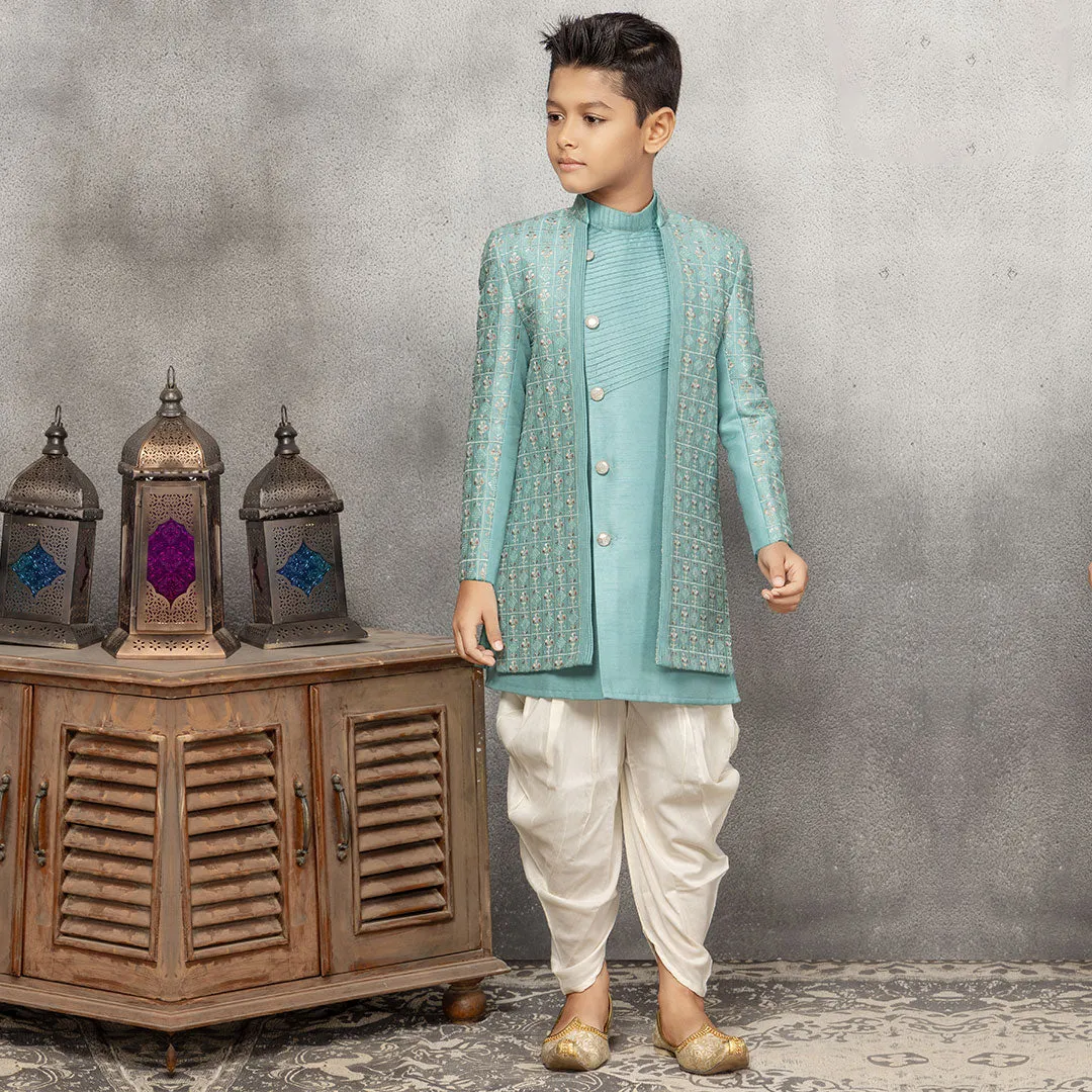Sky Blue Indowestern Set With Dhoti And Jacket