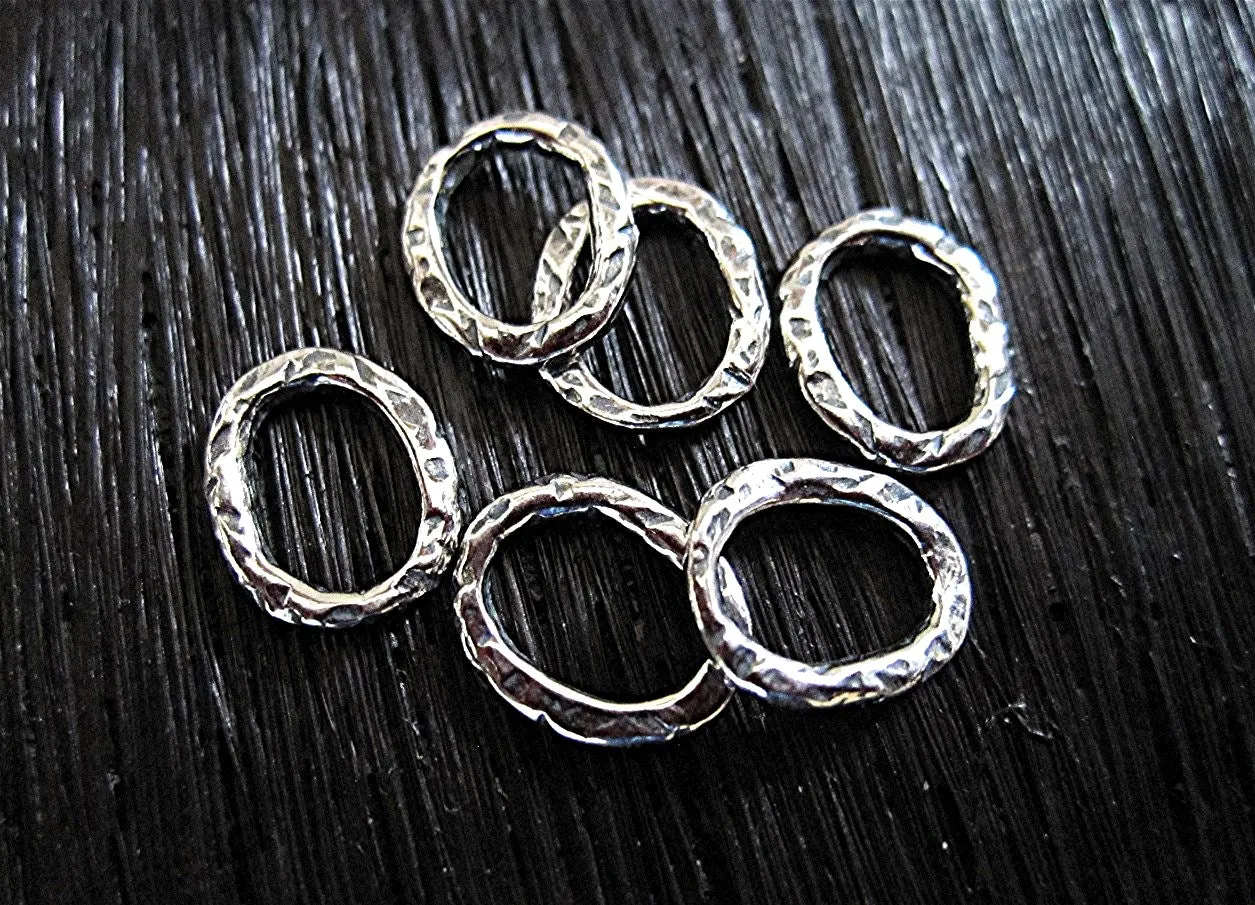 Small Rustic Textured Sterling Silver Artisan Closed Jump Rings and Links (set of 6) (N)