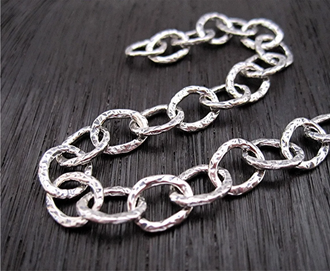 Small Rustic Textured Sterling Silver Artisan Closed Jump Rings and Links (set of 6) (N)