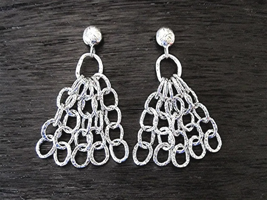 Small Rustic Textured Sterling Silver Artisan Closed Jump Rings and Links (set of 6) (N)