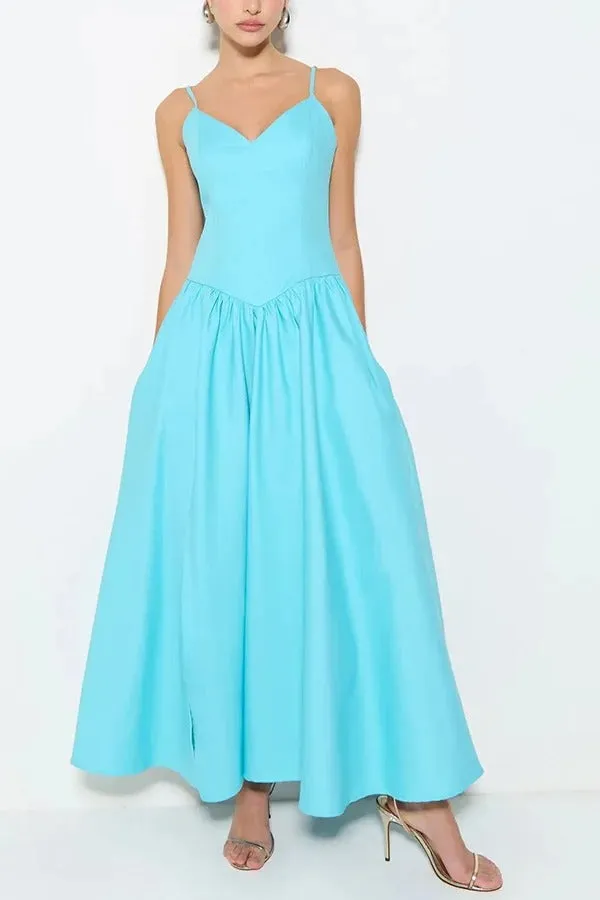 Sofie Back Smocked Pocketed High Waist Umbrella Slip Midi Dress