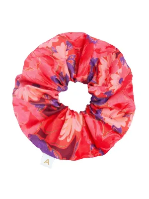 Soleil Floral Print Silk Scrunchie - Berry Blossom
