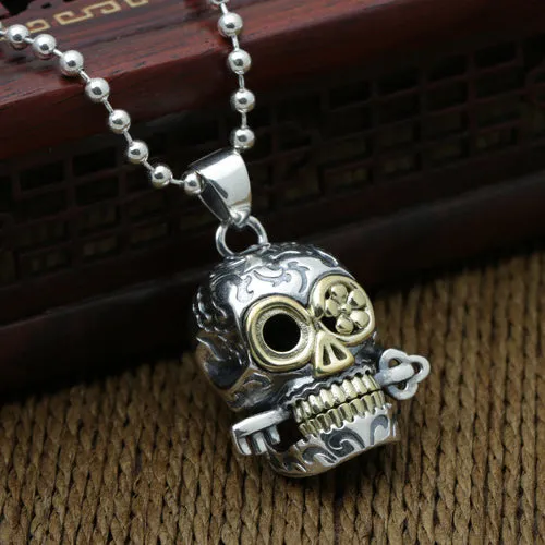 Solid 925 Sterling Thai Silver Pendant Skull Key Men's Women's