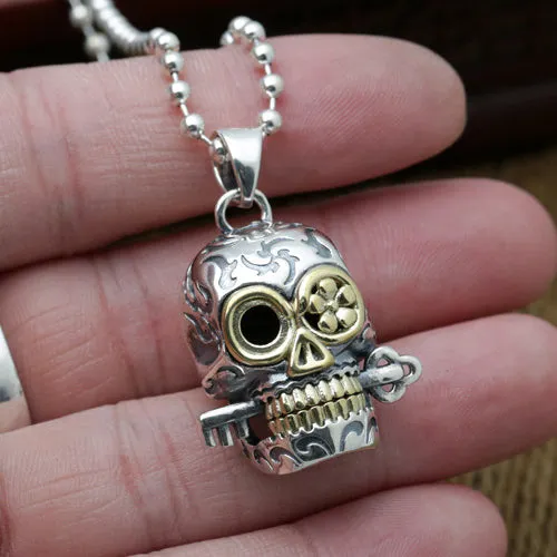 Solid 925 Sterling Thai Silver Pendant Skull Key Men's Women's