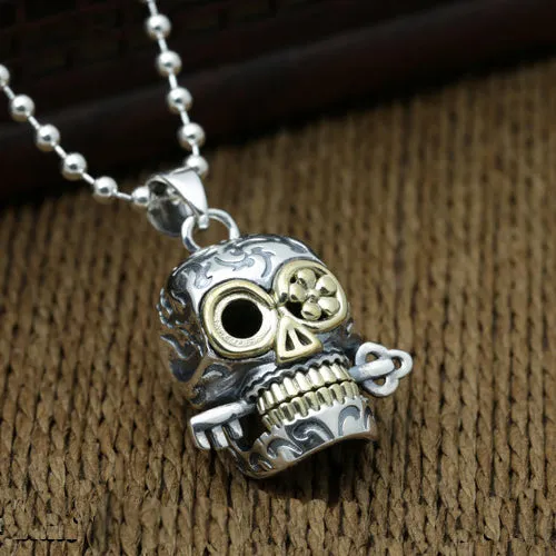 Solid 925 Sterling Thai Silver Pendant Skull Key Men's Women's