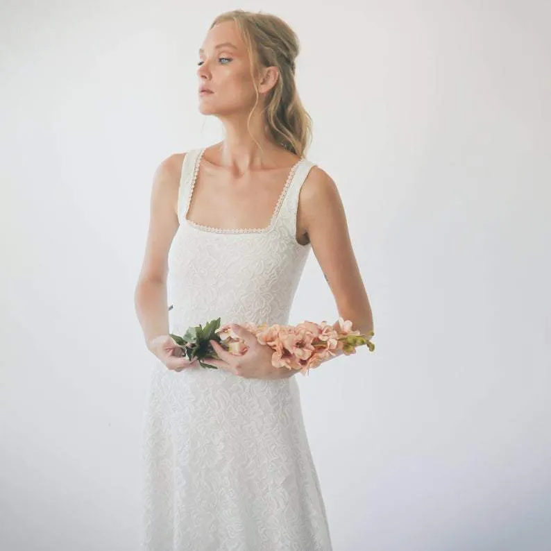 Square Neckline Rustic  Wedding Dress  #1277