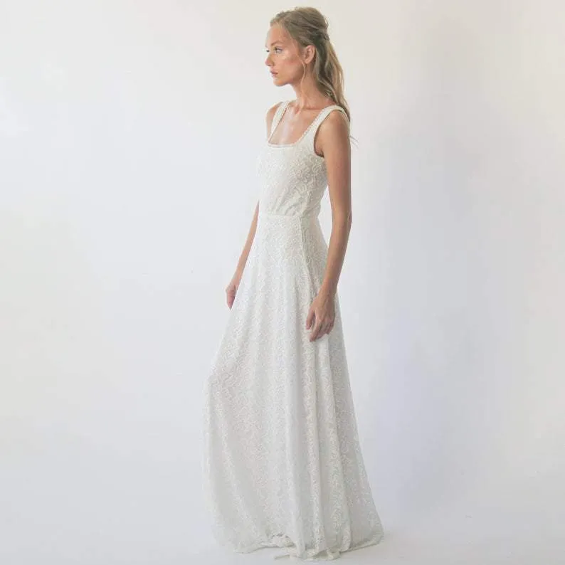 Square Neckline Rustic  Wedding Dress  #1277
