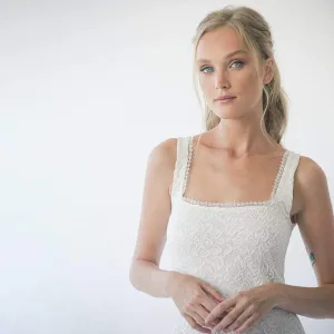 Square Neckline Rustic  Wedding Dress  #1277