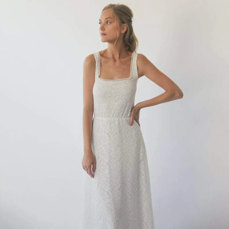Square Neckline Rustic  Wedding Dress  #1277