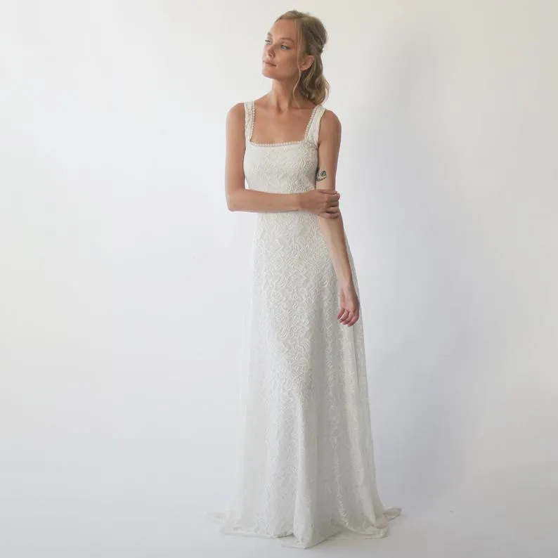 Square Neckline Rustic  Wedding Dress  #1277