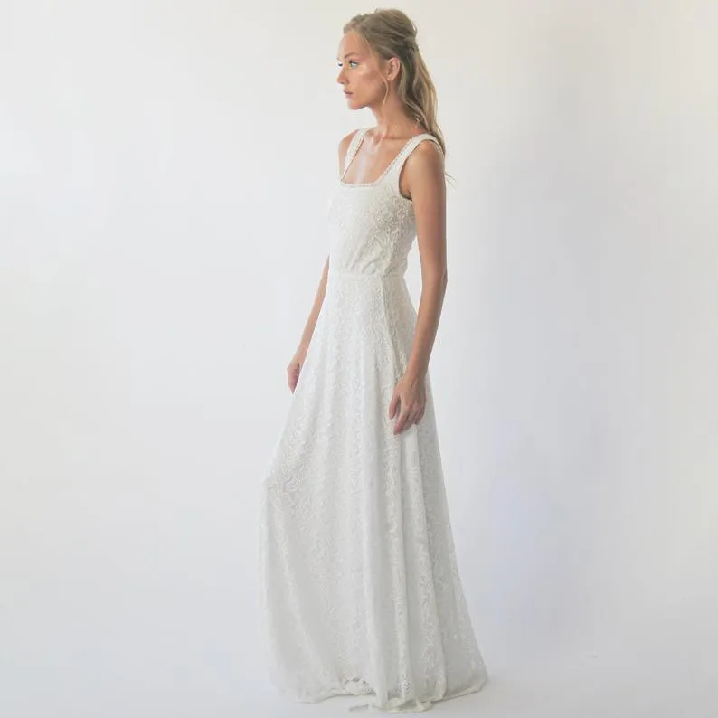 Square Neckline Rustic  Wedding Dress  #1277